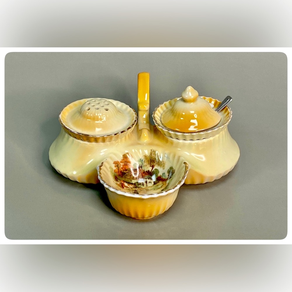 Vintage China Victoria Czechoslovakia Serving Salt Pepper Sugar Cruet Set